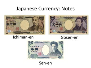 Japanese Currency: Notes
Ichiman-en Gosen-en
Sen-en
 