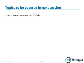 Page 55Classification: Restricted
Topics to be covered in next session
• Interview preparation, tips & tricks
 