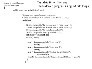 Menu Driven programs in Java | PPT