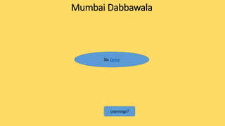 Mumbai Dabbawala
Six sigma
Learnings?
 