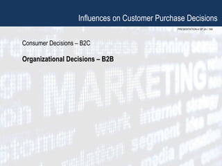 PRESENTATION 4 OF 24 / 166
Influences on Customer Purchase Decisions
Consumer Decisions – B2C
Organizational Decisions – B2B
 