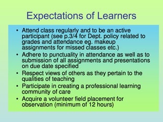 Expectations of Learners
 