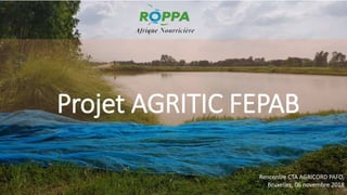 Projet AGRITIC FEPAB
Rencontre CTA AGRICORD PAFO,
Bruxelles, 06 novembre 2018
 