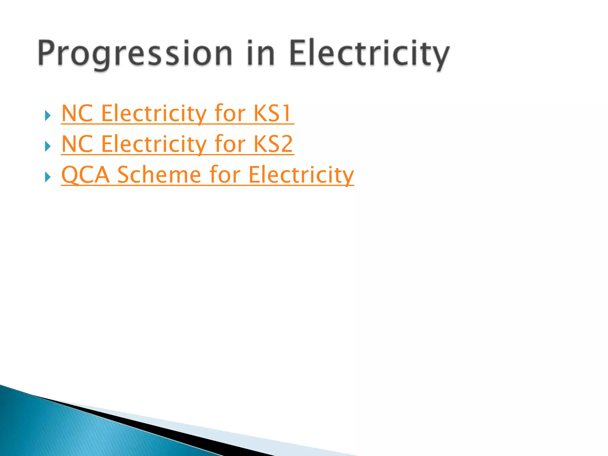 NC Electricity for KS1NC Electricity for KS2QCA Scheme for ElectricityProgression in Electricity