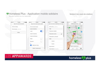 Nouvelles fonctionnalités
Homeless Plus : Application mobile solidaire Version 2 (en cours de création)
 