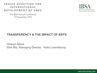 TRANSPARENCY & THE IMPACT OF BEPS
Omleen Ajimal
Wim Ritz, Managing Director, Vistra Luxembourg
www.istructuring.com
 