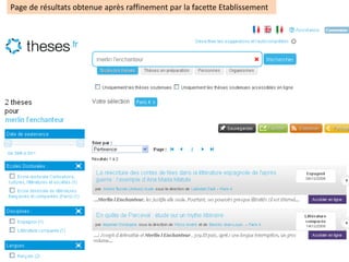 Page de résultats obtenue après raffinement par la facette Etablissement
 