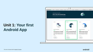 This work is licensed under the Apache 2.0 License
Unit 1: Your first
Android App
 
