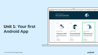 This work is licensed under the Apache 2.0 License
Unit 1: Your first
Android App
 