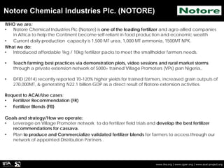 Notore Chemical Industries Plc. (NOTORE)
www.iita.org | www.cgiar.org | www.acai-project.org
WHO we are:
• Notore Chemical...