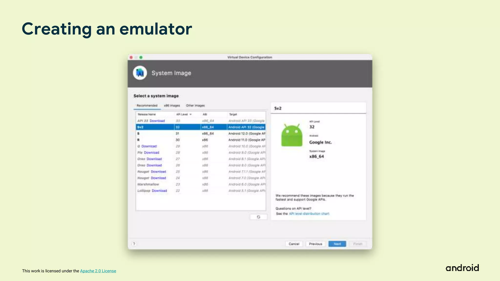 This work is licensed under the Apache 2.0 License
Creating an emulator
 