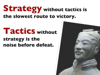 Text Strategy  without tactics is the slowest route to victory.  Tactics  without  strategy is the  noise before defeat. 