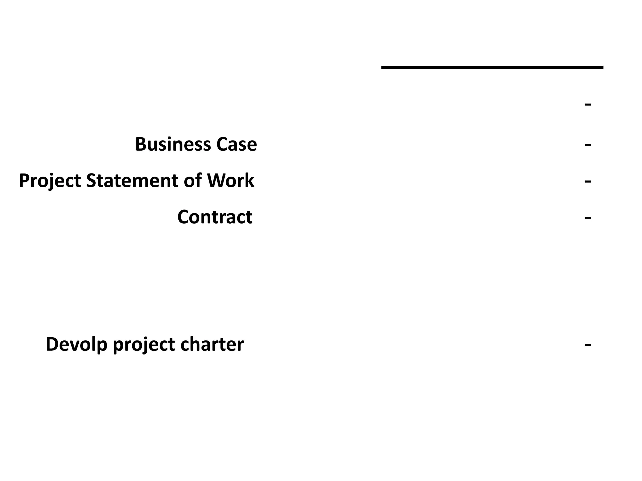 -
-Business Case
-Project Statement of Work
-Contract
-Devolp project charter
 