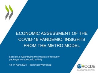 ECONOMIC ASSESSMENT OF THE
COVID-19 PANDEMIC: INSIGHTS
FROM THE METRO MODEL
Session 2: Quantifying the impacts of recovery
packages on economic activity
13-14 April 2021 – Technical Workshop
 