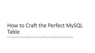 How to Craft the Perfect MySQL
Table
A Comprehensive Guide to Creating Tables with Detailed Constraints
 