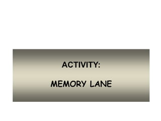 ACTIVITY:
MEMORY LANE
 