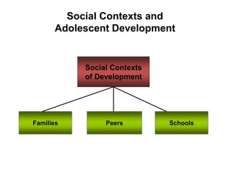 Social Contexts and
Adolescent Development
Social Contexts
of Development
Families Peers Schools
 