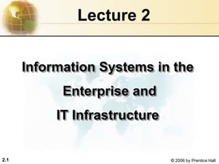 2.1 © 2006 by Prentice Hall
Lecture 2
Information Systems in the
Enterprise and
IT Infrastructure
 