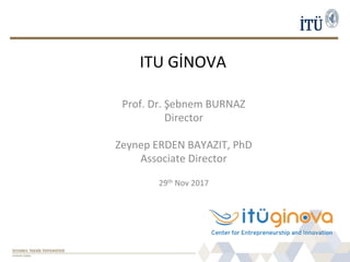 ITU GİNOVA
Prof. Dr. Şebnem BURNAZ
Director
Zeynep ERDEN BAYAZIT, PhD
Associate Director
29th Nov 2017
 