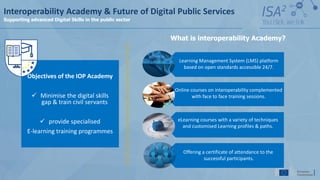What is interoperability Academy?
Objectives of the IOP Academy
✓ Minimise the digital skills
gap & train civil servants
✓...