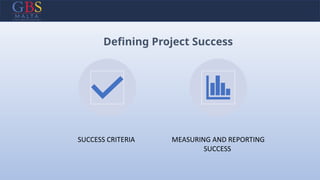 SUCCESS CRITERIA MEASURING AND REPORTING
SUCCESS
Defining Project Success
 