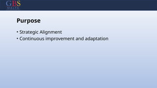 Purpose
• Strategic Alignment
• Continuous improvement and adaptation
 