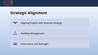 Strategic Alignment
Aligning Projects with Business Strategy
Portfolio Management
Governance and Oversight
 