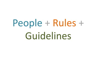 People + Rules +
  Guidelines
 