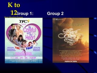 Group 1: Group 2
K toK to
1212Basic Education ProgramBasic Education Program
 