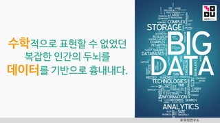 모두의연구소
수학적으로 표현할 수 없었던
복잡한 인간의 두뇌를
데이터를 기반으로 흉내내다.
 