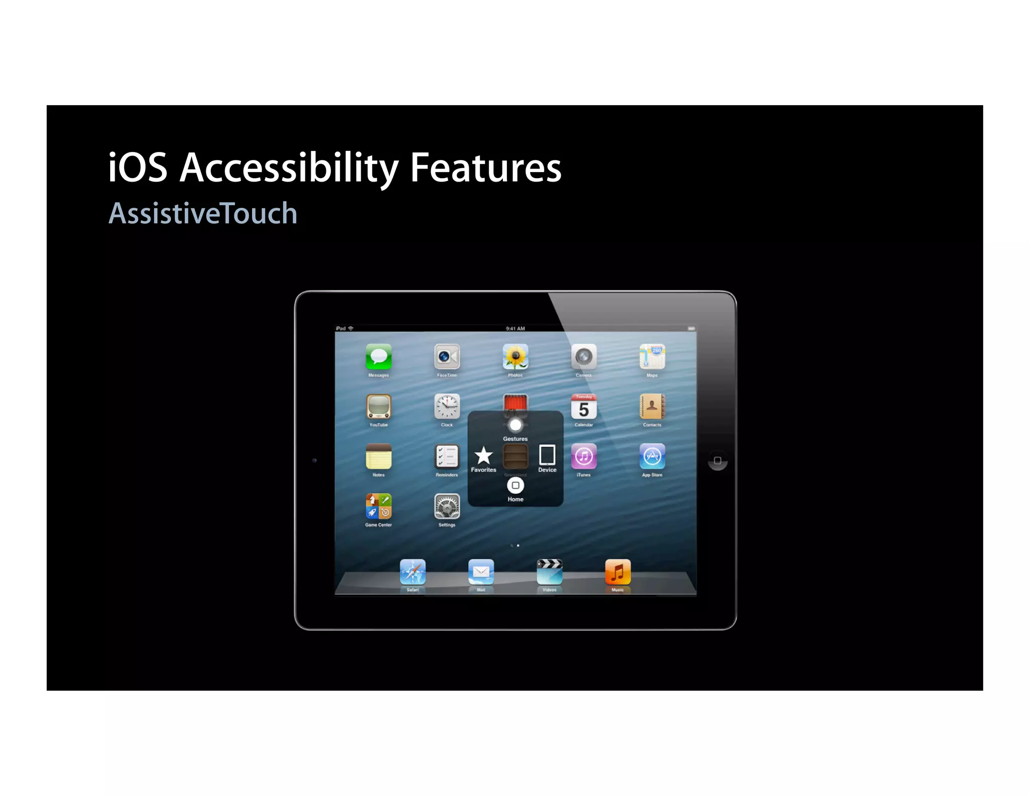 iOS Accessibility Features
AssistiveTouch
 