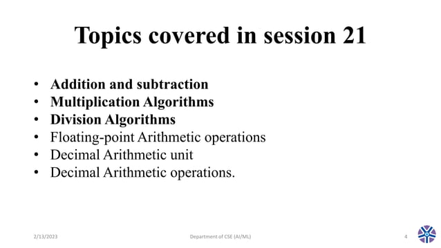 CS304PC:Computer Organization and Architecture Session 21 Division ...