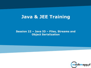Java & JEE Training
Session 22 – Java IO – Files, Streams and
Object Serialization
 