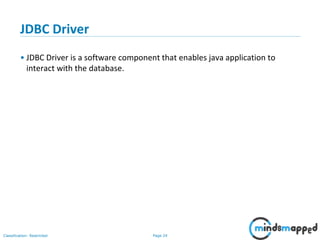 Page 24Classification: Restricted
JDBC Driver
• JDBC Driver is a software component that enables java application to
interact with the database.
 