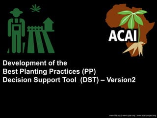 Development of the
Best Planting Practices (PP)
Decision Support Tool (DST) – Version2
www.iita.org | www.cgiar.org | www.acai-project.org
 