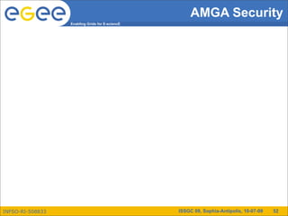 AMGA Security
                  Enabling Grids for E-sciencE




INFSO-RI-508833                                  ISSGC 09, Sophia-Antipolis, 10-07-09   52
 