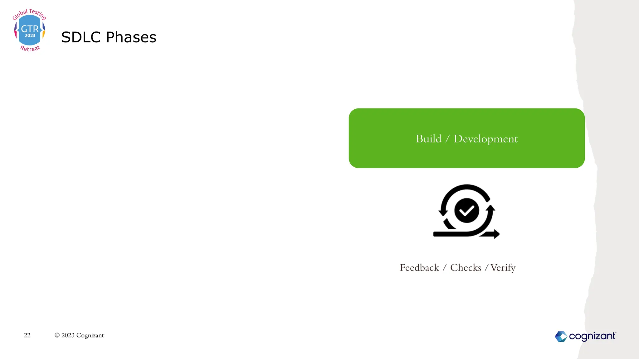 SDLC Phases
© 2023 Cognizant
22
Build / Development
Feedback / Checks /Verify
 
