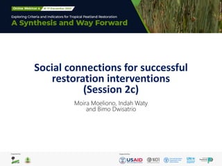 Social connections for successful
restoration interventions
(Session 2c)
Moira Moeliono, Indah Waty
and Bimo Dwisatrio
 