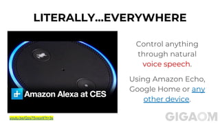 Control anything
through natural
voice speech.
Using Amazon Echo,
Google Home or any
other device.
LITERALLY...EVERYWHERE
youtu.be/Qzs75vxorII?t=3s
 