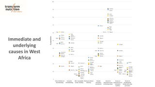 Nigeria
Nigeria
Nigeria
Nigeria
Nigeria
Nigeria
Nigeria
Nigeria
Burkina F.
Burkina F.
Burkina F.
Burkina F.
Burkina F.
Burkina F.
Burkina F.
Burkina F.
Senegal
Senegal
Senegal
Senegal
Senegal
Senegal
Senegal
Senegal
Ghana
Ghana
Ghana
Ghana
Ghana
Ghana
Ghana
Ghana
Benin
Benin
Benin
Benin
Benin
Benin
Benin
Benin
Cote d'Iv.
Cote d'Iv.
Cote d'Iv.
Cote d'Iv.
Cote d'Iv.
Cote d'Iv.
Cote d'Iv.
Cote d'Iv.
Gambia
Gambia
Gambia
Gambia
Gambia
Gambia
Gambia
Gambia
Guinea
Guinea
Guinea
Guinea
Guinea
Guinea
Guinea
Guinea
Guinea-B.
Guinea-B.
Guinea-B.
Guinea-B.
Guinea-B.
Guinea-B.
Liberia
Liberia
Liberia
Liberia
Liberia
Liberia
Liberia
Mali
Mali
Mali
Mali
Mali
Mali
Niger
Niger
Niger
Niger
Niger
Niger
Niger
Sierra L.
Sierra L.
Sierra L.
Sierra L.
Sierra L.
Sierra L.
Sierra L.
Sierra L.
Togo
Togo
Togo
Togo
Togo
Togo
Togo Togo
0
10
20
30
40
50
60
70
80
90
100
Early initiation of
Breastfeeding
Exclusive
breastfeeding
Min. Acceptable
Compl. Feeding
Minimum dietary
diversity
Female
secondary
enrollment
Access to
improved source
of drinking water
Access to
improved use of
sanitation
facilities
Access to
handwashing
facility with soap
and water
%population
Immediate and
underlying
causes in West
Africa
 