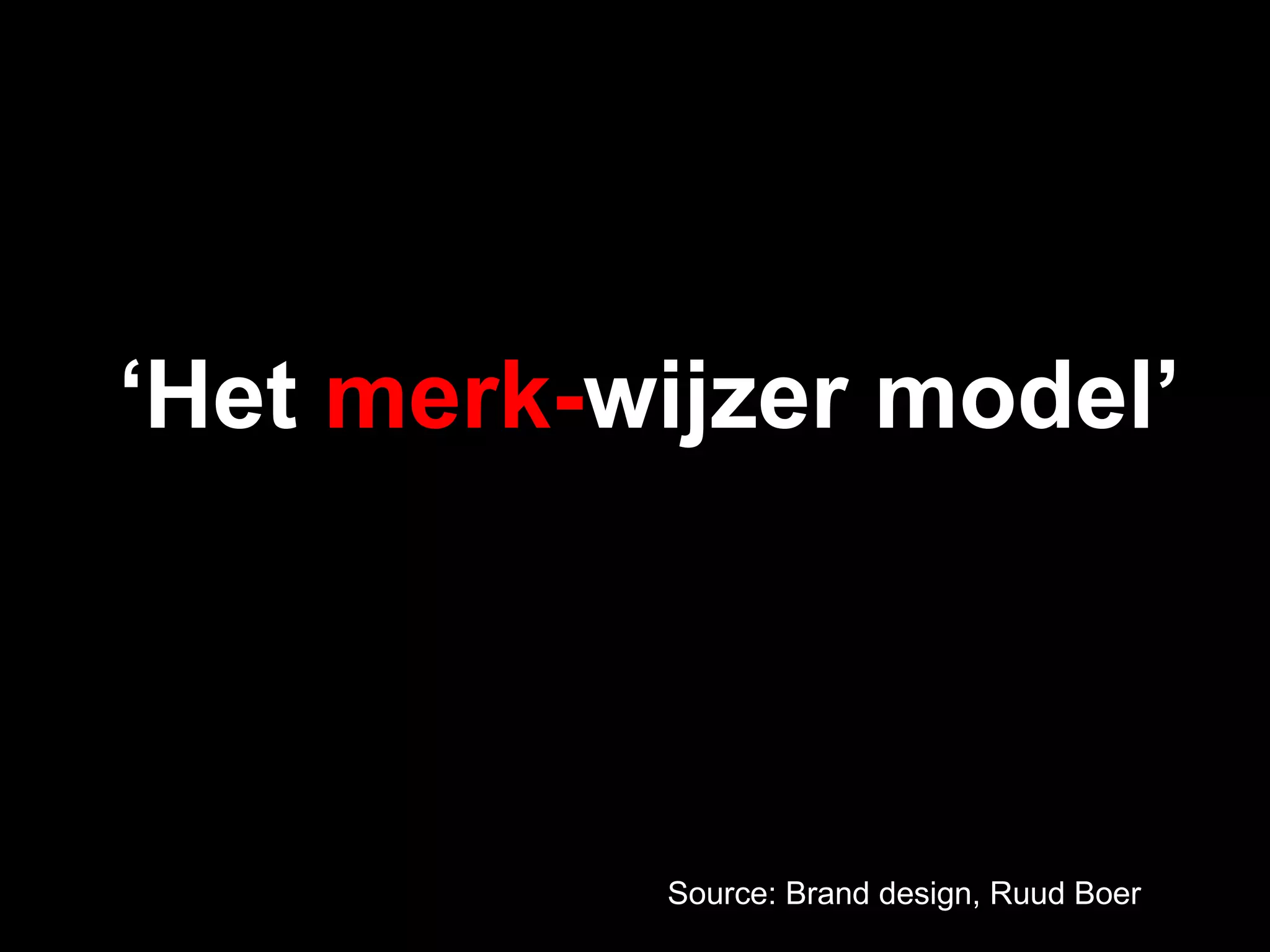 ‘Het merk-wijzer model’
Source: Brand design, Ruud Boer
 