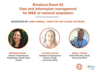 Breakout Room #2
Data and information management
for M&E of national adaptation
BREANNA ROSE
Director of Operations &
Part...
