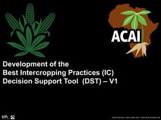 Development of the
Best Intercropping Practices (IC)
Decision Support Tool (DST) – V1
www.iita.org | www.cgiar.org | www.acai-project.org
 