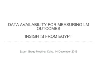 DATA AVAILABILITY FOR MEASURING LM
OUTCOMES
INSIGHTS FROM EGYPT
Expert Group Meeting, Cairo, 14 December 2019
 