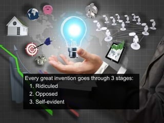 Every great invention goes through 3 stages:
1. Ridiculed
2. Opposed
3. Self-evident
 