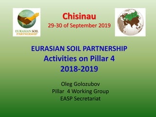 EURASIAN SOIL PARTNERSHIP
Activities on Pillar 4
2018-2019
Chisinau
29-30 of September 2019
Oleg Golozubov
Pillar 4 Working Group
EASP Secretariat
 