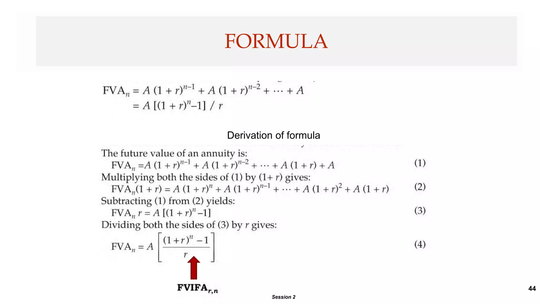 44
FORMULA
Session 2
Derivation of formula
 