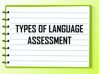 TYPES OF LANGUAGE
ASSESSMENT
 