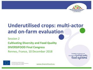 Underutilised	crops:	multi-actor	
and	on-farm	evaluation	
Session	2		
Cultivating	Diversity	and	Food	Quality	
DIVERSIFOOD	Final	Congress	
Rennes,	France,	10	December	2018	
 
