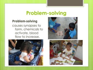 Problem-solving
Problem-solving
causes synapses to
form, chemicals to
activate, blood
flow to increase.
Community of Learners Foundation
 